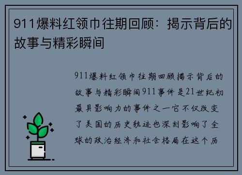 911爆料红领巾往期回顾：揭示背后的故事与精彩瞬间